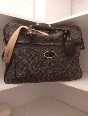 Pierre Cardin Vintage Black White Tweed Lock Key Over Night Hand Cross Body Bag